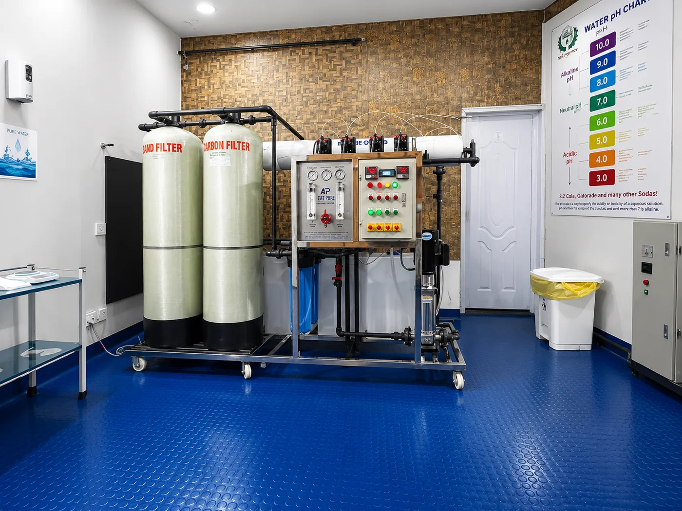 Inside the MALY Beverages purification plant, Naushahro Feroze — sand filter, carbon filter and RO unit